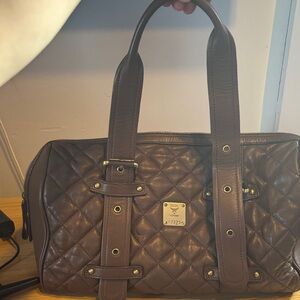 MCM Brown Quilted Leather Bag with Gold Accents